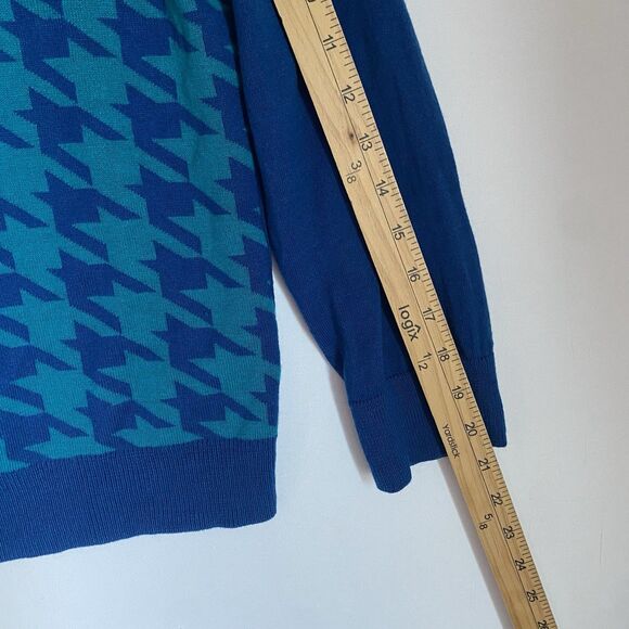 Banana Republic Silk Blend Cardigan Women L Blue Turquoise Knit Houndstooth - Picture 6 of 8